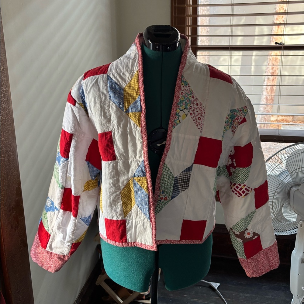Patchwork Quilted Jacket - Red and White - image 1